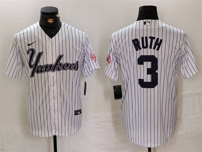 Men's New York Yankees #3 Babe Ruth White Cool Base Stitched Baseball Jersey